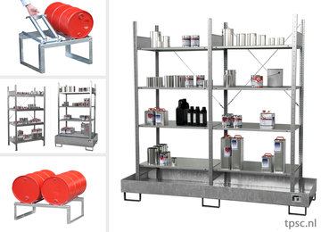 Rekken voor kleine blikken met opvangbakken