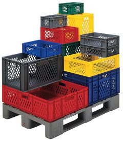 Euronorm transport stapelbakken doorbroken wanden en gesloten bodem