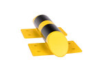 Stootbeschermbalk 60-10 staal/lengte 400mm/diameter 76 mm/voetplaat 120x195 mm/geel-zwart