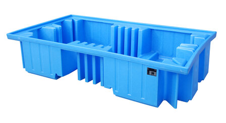 PE-Opvangbak type WP 2/11 - ca. 2340x1360x510 mm (lxbxh)/opvangvolume 1150 liter/max. 2 containers (IBC) van 1000 liter/draagkracht 2500 kg/met geintegreerde opzetstaanders