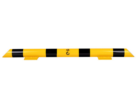 Stootbeschermbalk 60-30 staal/lengte 1200mm/diameter 76 mm/voetplaat 120x195 mm/geel-zwart