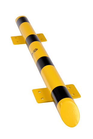Stootbeschermbalk 60-30 staal/lengte 1200mm/diameter 76 mm/voetplaat 120x195 mm/geel-zwart
