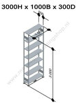 13132-LR-B-Basisset legbordstelling - ca. 3000x1000x300mm/7 legborden/RAL5010 blauw+sendzimir verzinkt/85kg/langstraversen