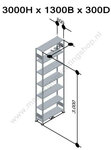 12732-130-LR-B-Basisset legbordstelling - ca. 3000x1300x300mm/7 legborden/RAL5010 blauw+sendzimir verzinkt/150kg/langstraversen