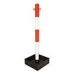 Zware kettingstaanders met stalen voet/hoogte 1000 mm/stalen paal van 60 mm &Oslash;/met twee kettingogen en bodemkuip (300x300x100 mm)/rood-wit