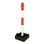 Zware kettingstaanders met stalen voet/hoogte 1000 mm/stalen paal van 60 mm &Oslash;/met twee kettingogen en bodemkuip (300x300x100 mm)/rood-wit