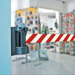 Wandafzetband Morion in kunststof cassette/magnetisch/afmetingen 110x130 mm (bxh)/bandbreedte 50 mm/bandlengte 3 meter/rood-wit