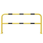 Stalen beveiligingsbeugel voor binnen- en buitengebruik/hoogte 1000 mm/breedte 2000 mm/diameter 48 mm/met voetplaat voor vloermontage/geel-zwart