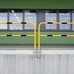 Stalen beveiligingsbeugel voor binnengebruik/hoogte 1300 mm/breedte 1500 mm/diameter 48 mm/voor wandmontage (uitneembaar) of voor in beton/geel-zwart