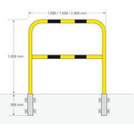 Stalen beveiligingsbeugel voor binnengebruik/hoogte 1300 mm/breedte 2000 mm/diameter 48 mm/voor wandmontage (uitneembaar) of voor in beton/geel-zwart