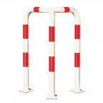 Black Bull stalen hoekbeschermbeugel voor binnengebruik/hoogte 1200 mm/breedte 600 mm/diepte 600 mm/diameter 76 mm/met voetplaat voor vloermontage/rood-wit