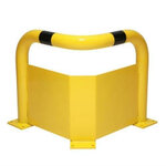Black Bull stalen hoekbeschermbeugel met onderrijbeveiliging/voor binnengebruik/hoogte 350 mm/breedte 600 mm/diepte 600 mm/diameter 76 mm/met voetplaat voor vloermontage/geel-zwart