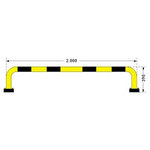 Black Bull flexibele stalen beschermbeugel voor binnen- en buitengebruik/hoogte 390 mm/breedte 2000 mm/diameter 76 mm/met voetplaat voor vloermontage/met veerelement in polyurethaan/geel-zwart