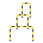 Black Bull flexibele stalen beschermbeugel voor binnen- en buitengebruik/hoogte 1240 mm/breedte 1000 mm/diameter 76 mm/met voetplaat voor vloermontage/met veerelement in polyurethaan/geel-zwart