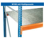 19760-Aanbouwset grootvakstelling W 100 - ca. 2500x2140x1200mm/4 liggerniveaus met stalen panelen/blauw+oranje+sendzimir verzinkt/668kg