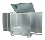 Depot gevaarlijke stoffen type GD-N 2 - ca. 1440x1015x1615 mm (lxbxh)/opvangvolume 245 liter/max. 2 vaten van 200 liter/verzinkt rooster (draagkracht 1000 kg/m&sup2;)/twee vleugeldeuren