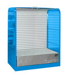 Rolluikkast type RSG-1 - ca. 1300x870x1610 mm (lxbxh)/opvangvolume 240 liter/met opvangbakken voor opslag van max. 2 vaten van 200 liter/alu-Rollade