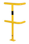 Hoekstaander E-SG voor veiligheidsrailing &Oslash; 48 mm/voor binnen-en buiten gebruik/1000x500/250 mm/verzinkt en poedercoating RAL 1023 geel/met zwart folie