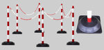 Kettingpalenset kunststof SET-LKP-RW/bestaande uit 6 kunststof palen (&Oslash; 40 mm) hoogte 860 mm en 6 voetplaten en 10 meter kunststof ketting/rood-wit