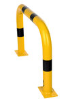 Stalen beschermbeugel 30-50- voor vloermontage/hoogte 600 mm/breedte 1000 mm/diameter 76 mm/voetplaat 120x195 mm/geel-zwart