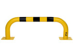Stalen beschermbeugel 30-30 voor vloermontage/hoogte 350 mm/breedte 1000 mm/diameter 76 mm/voetplaat 120x195 mm/geel-zwart