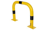 Stalen beschermbeugel 30-40 voor vloermontage/hoogte 600 mm/breedte 750 mm/diameter 76 mm/voetplaat 120x195 mm/geel-zwart
