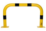 Stalen beschermbeugel 30-50 voor vloermontage/hoogte 600 mm/breedte 1000 mm/diameter 76 mm/voetplaat 120x195 mm/geel-zwart