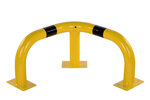 Stalen hoekbeschermbeugel 40-10- voor vloermontage/hoogte 350 mm/lengte 600 mm/diameter 76 mm/voetplaat 120x195 mm/geel-zwart