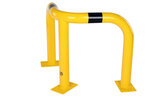 Stalen hoekbeschermbeugel 40-20 voor vloermontage/hoogte 600 mm/lengte 600 mm/diameter 76 mm/voetplaat 120x195 mm/geel-zwart