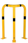 Stalen hoekbeschermbeugel 40-30 voor vloermontage/hoogte 1200 mm/lengte 600 mm/diameter 76 mm/voetplaat 120x195 mm/geel-zwart