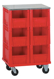 VTR 6/R 400-Stelling met zwaarlast transport stapelbakken - 945x620x420 mm/staanders RAL 7035 lichtgrijs/met verzinkt deksel/2 zwenkwielen en 2 bokwielen