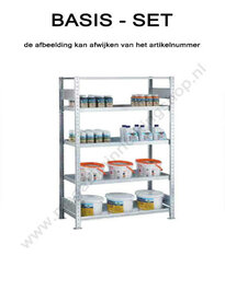 14942-Basisset baklegbordstelling  - ca. 2000x1000x600mm/met baklegborden en afdekbord/tweezijdig bedienbaar/sendzimir verzinkt/150kg legbordbelasting
