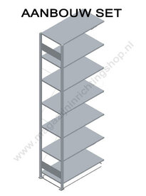 13137-B-Aanbouwset legbordstelling - ca. 3000x1000x300mm/7 legborden/RAL5010 blauw+sendzimir verzinkt/85kg/kruisschoor