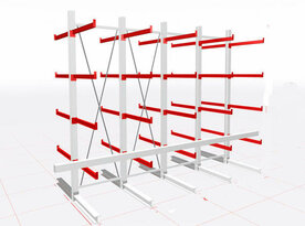 28721-Basisset draagarmstelling K 6000 - ca. 3000x4500x(2x)750mm/8 draagarmen en 2 voeten per staander/RAL7001 grijs+RAL3000 vuurrood/775kg