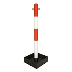 Zware kettingstaanders met stalen voet/hoogte 1000 mm/stalen paal van 60 mm &Oslash;/met twee kettingogen en bodemkuip (300x300x100 mm)/rood-wit