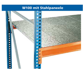 19693-Aanbouwset grootvakstelling W 100 - ca. 3000x2140x800mm/5 liggerniveaus met stalen panelen/blauw+oranje+sendzimir verzinkt/950kg