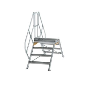 Aluminium brugtrap 45&deg;  - totale hoogte 2.035 mm/hoogte onder platform 760 mm/aantal treden 2x4/breedte treden 800 mm/treden en platform gemaakt van gegolfd aluminium R 9