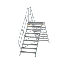 Aluminium brugtrap 45&deg;  - totale hoogte 3.035 mm/hoogte onder platform 1.760 mm/aantal treden 2x9/breedte treden 1.000 mm/treden en platform gemaakt van gegolfd aluminium R 9