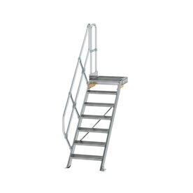 Aluminium vaste trap met platform 45&deg;  - loodrechte hoogte 1.460 mm/aantal treden 7/breedte treden 600 mm/treden en platform gemaakt van gegolfd aluminium R 9