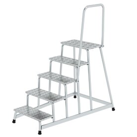 Aluminium werkplatform met handleuning  - enkelzijdig oploopbaar/werkhoogte 3,0 m/platformhoogte 1.000 mm/aantal treden 5/treden en platform gemaakt van aluminium wartelplaat R 10