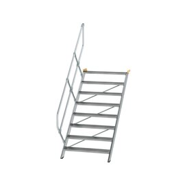 Aluminium vaste trap 45&deg; - loodrechte hoogte 1.670 mm/aantal treden 8/breedte treden 1.000 mm/treden gemaakt van gegolfd aluminium R 9
