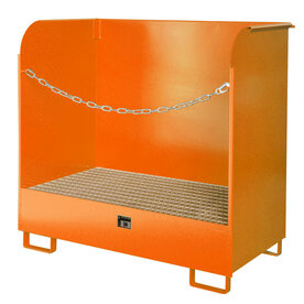 Depot gevaarlijke stoffen type GD-A - ca. 1420x795x1365 mm (lxbxh)/opvangvolume 254 liter/max. 2 vaten van 200 liter/verzinkt rooster (draagkracht 1000 kg/m&sup2;)/spatbeschermwanden