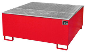 Opvangbak type AW 1000/PE - ca. 1475x1475x630 mm (lxbxh)/opvangvolume 1053 liter/max. 1 container (IBC) van 1000 liter/met verzinkt rooster (draagkracht 1000 kg/m&sup2;)/PE-kunststofbinnenbak/klemframe