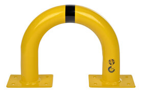 Stalen beschermbeugel 30-10- voor vloermontage/hoogte 350 mm/breedte 420 mm/diameter 76 mm/voetplaat 120x195 mm/geel-zwart