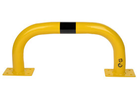 Stalen beschermbeugel 30-20- voor vloermontage/hoogte 350 mm/breedte 750 mm/diameter 76 mm/voetplaat 120x195 mm/geel-zwart