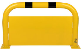 Stalen beschermbeugel 30-50-U met onderrijbeveiliging/hoogte 600 mm/breedte 1000 mm/diameter 76 mm/hoogte onderrijbeveiliging 400 mm/geel-zwart
