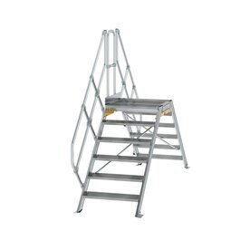 Aluminium brugtrap 45&deg;  - totale hoogte 2.435 mm/hoogte onder platform 1.160  mm/aantal treden 2x6/breedte treden 800 mm/treden en platform gemaakt van gegolfd aluminium R 9