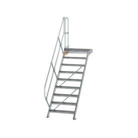 Aluminium vaste trap met platform 45&deg;  - loodrechte hoogte 1.870 mm/aantal treden 9/breedte treden 800 mm/treden en platform gemaakt van gegolfd aluminium R 9