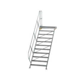 Aluminium vaste trap met platform 45&deg;  - loodrechte hoogte 2.290 mm/aantal treden 11/breedte treden 1.000 mm/treden en platform gemaakt van gegolfd aluminium R 9