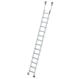 Verrijdbare aluminium stellingladder - buitenbreedte 420 mm/ladder lengte 3.69 m/verticale ophanghoogte 3.8 m/aantal treden 14
